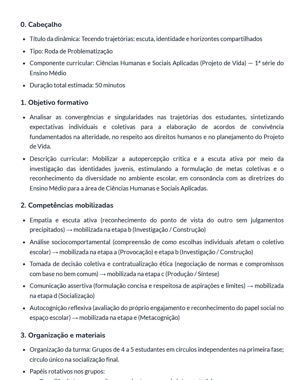 Material gerado pela Pedagogix: Roteiro gerado pela Pedagogix