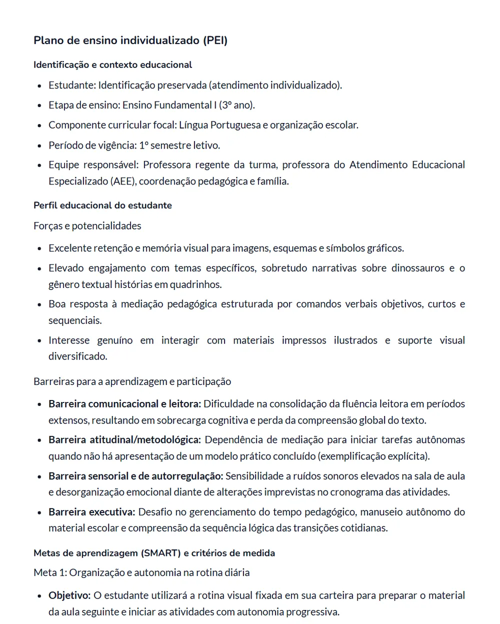 Material gerado pela Pedagogix: Rascunho de PEI gerado pela Pedagogix
