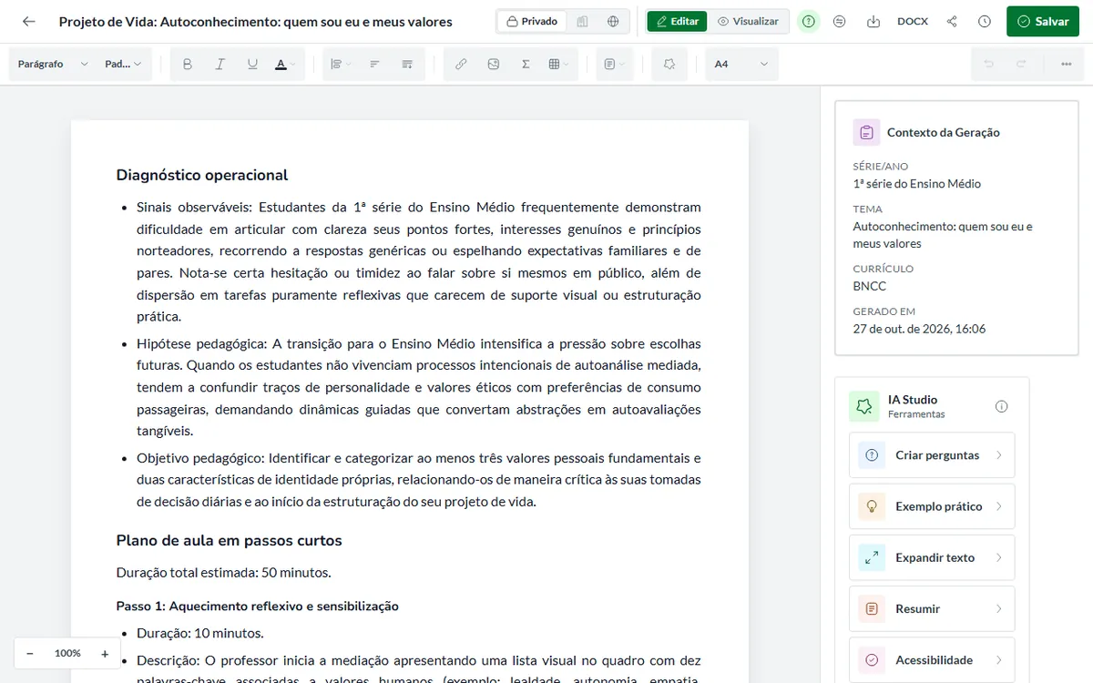 Editor da Pedagogix com o material aberto