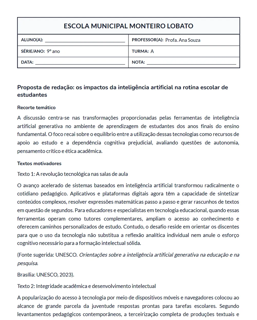 Material gerado pela Pedagogix: Proposta gerada pela Pedagogix