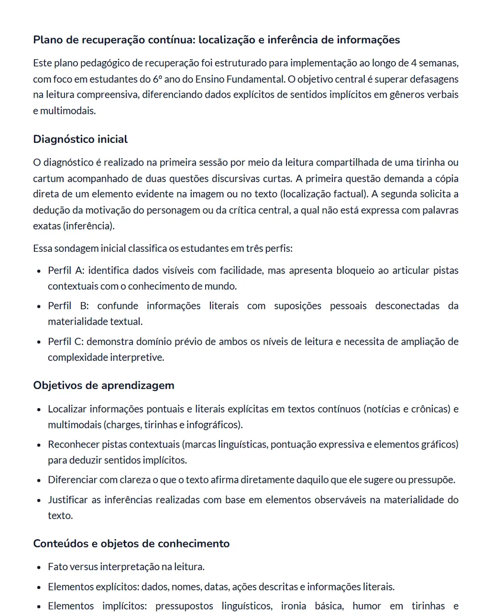 Material gerado pela Pedagogix: Plano gerado pela Pedagogix